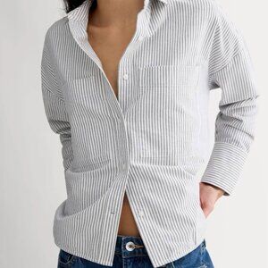 Everlane Boxy Oxford Cropped Button Up Striped Shirt XS - 100% Organic Cotton